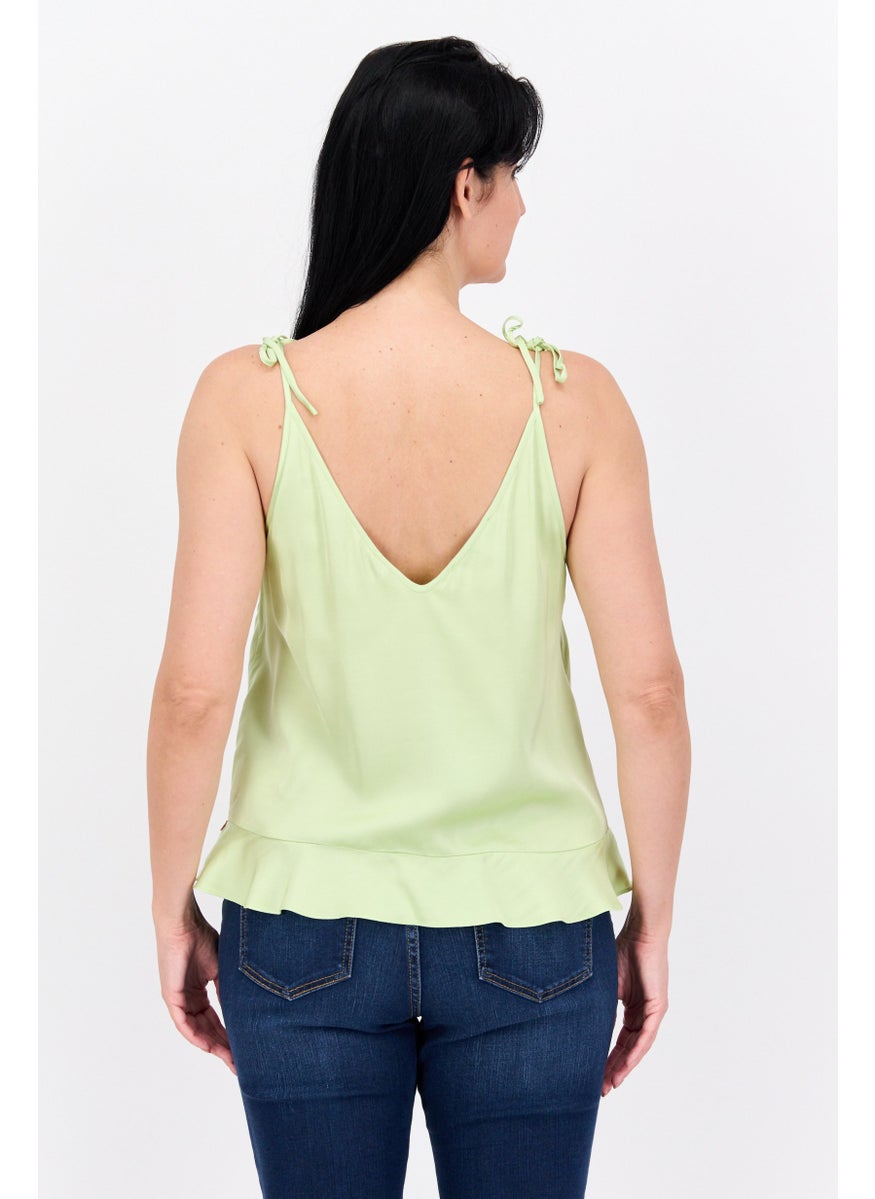 Women V-Neck Sleeveless Solid Tank Top, Honey Dew