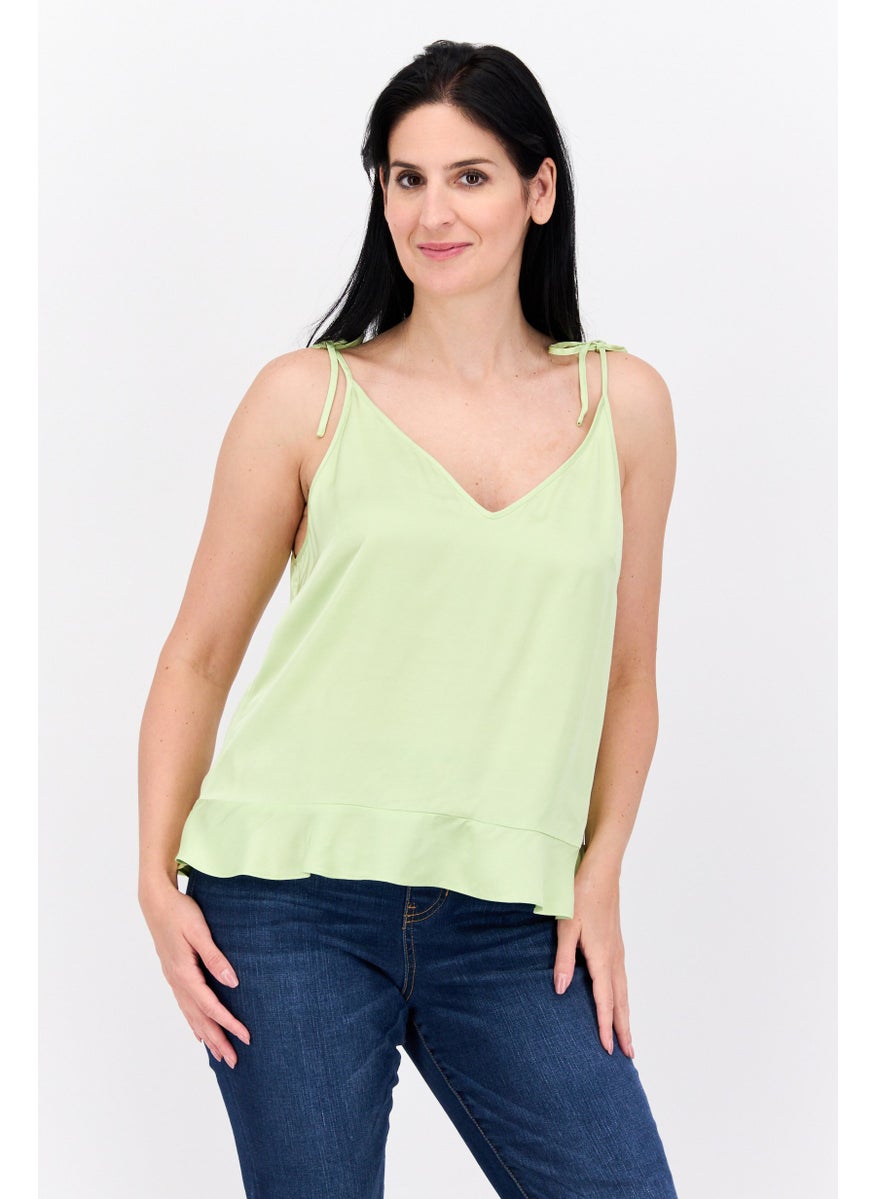 Women V-Neck Sleeveless Solid Tank Top, Honey Dew