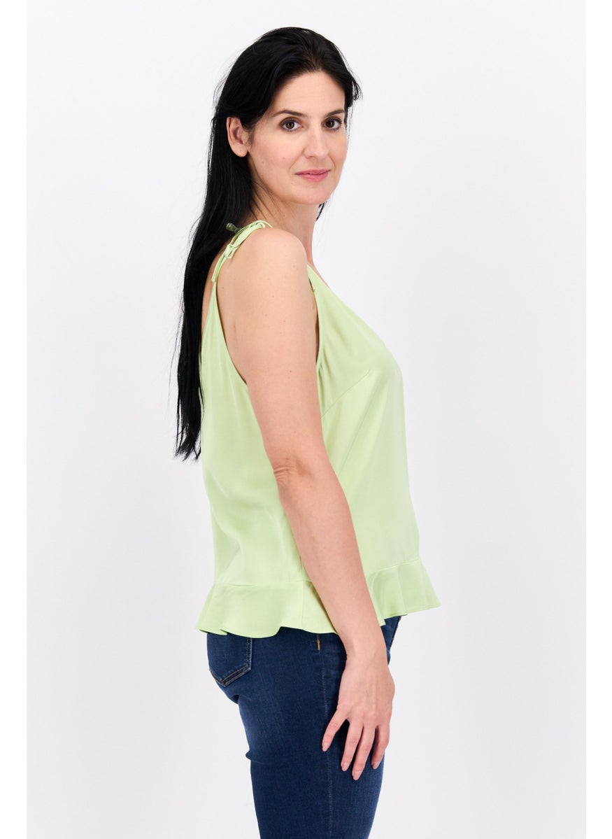 Women V-Neck Sleeveless Solid Tank Top, Honey Dew