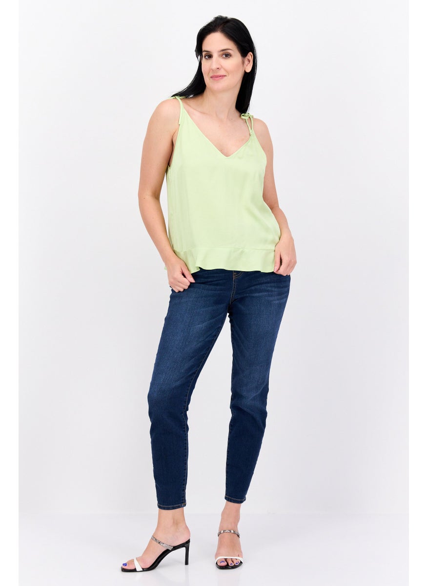Women V-Neck Sleeveless Solid Tank Top, Honey Dew