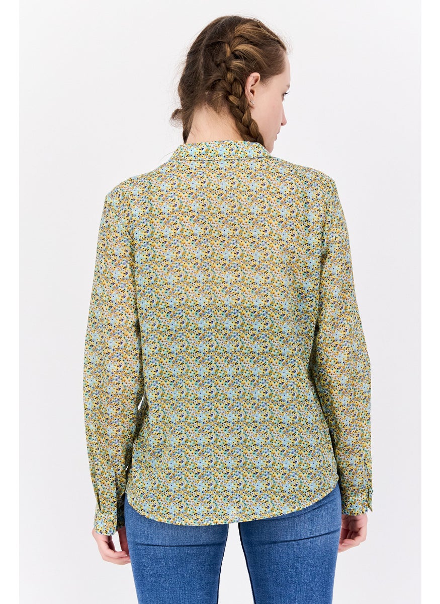 Women Regular Fit Allover Print Long Sleeves Casual Shirt, Green Combo