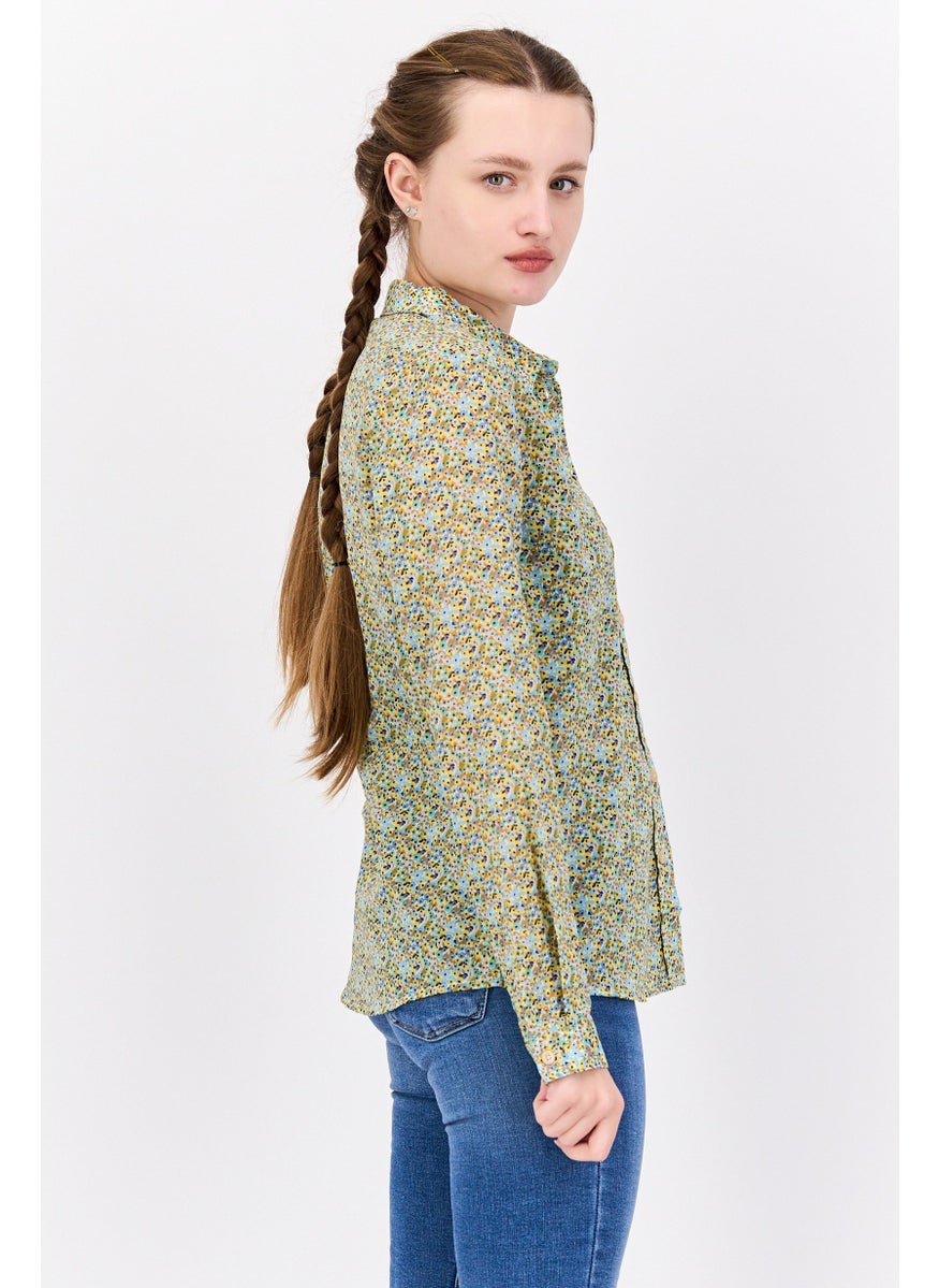 Women Regular Fit Allover Print Long Sleeves Casual Shirt, Green Combo