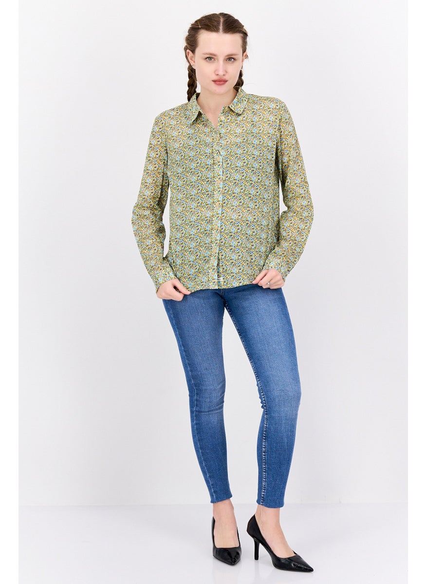 Women Regular Fit Allover Print Long Sleeves Casual Shirt, Green Combo