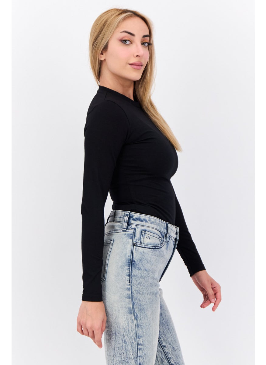 Women Brand Logo Long Sleeve Bodysuit, Black