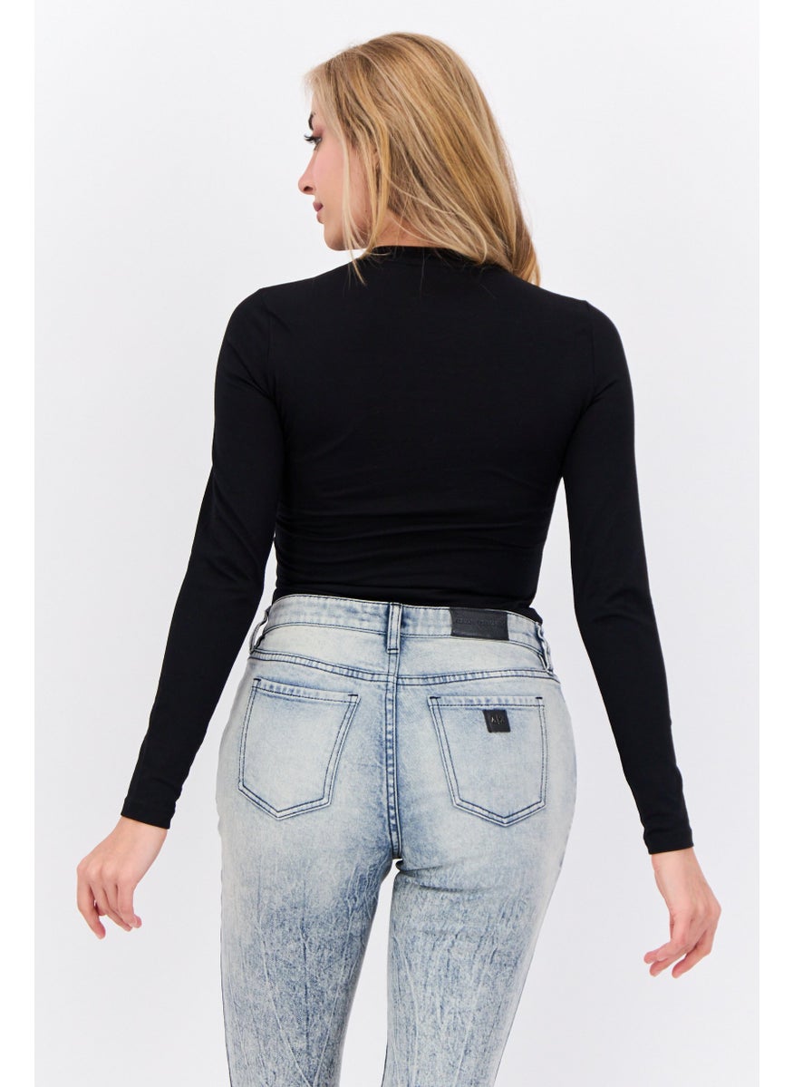 Women Brand Logo Long Sleeve Bodysuit, Black