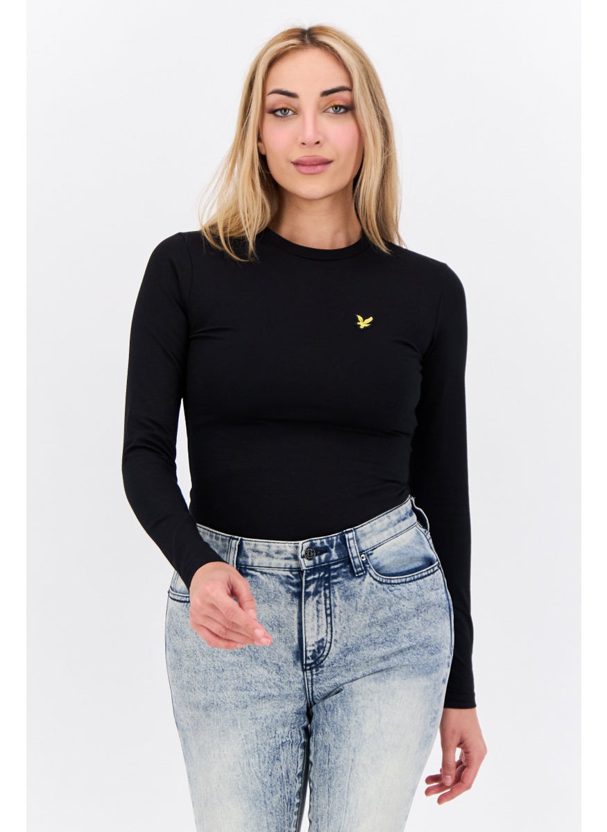 Women Brand Logo Long Sleeve Bodysuit, Black