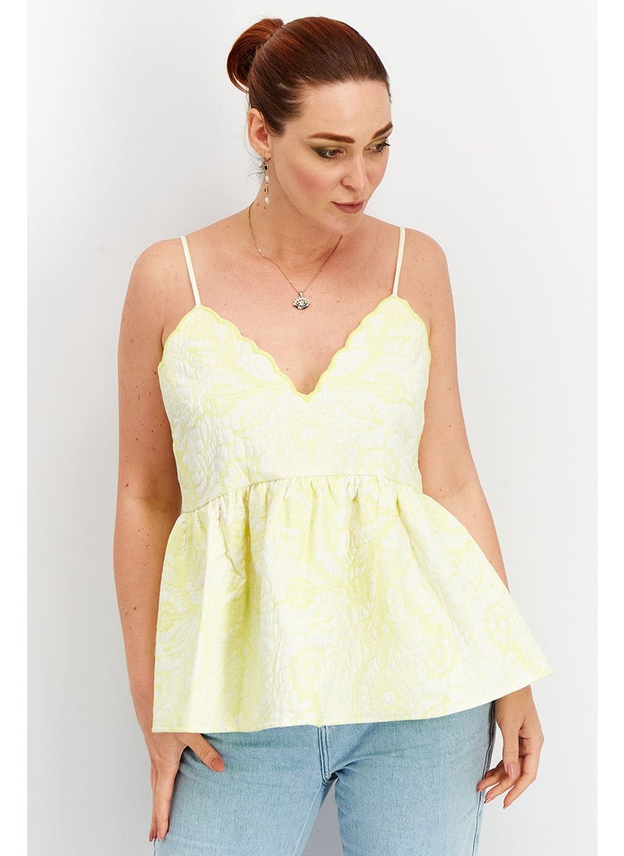 Women V-Neck Sleeveless Textured Top, Lime