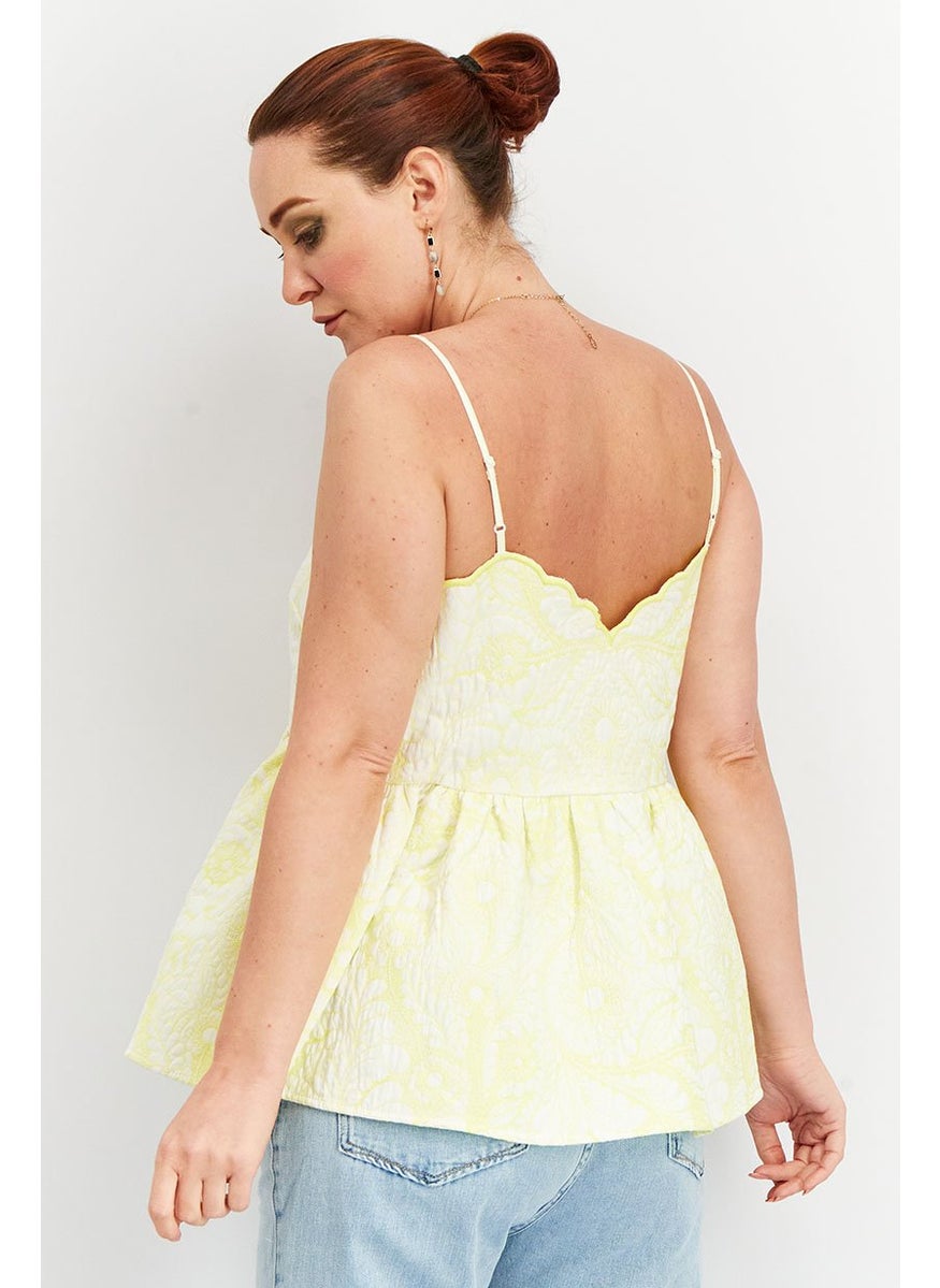 Women V-Neck Sleeveless Textured Top, Lime