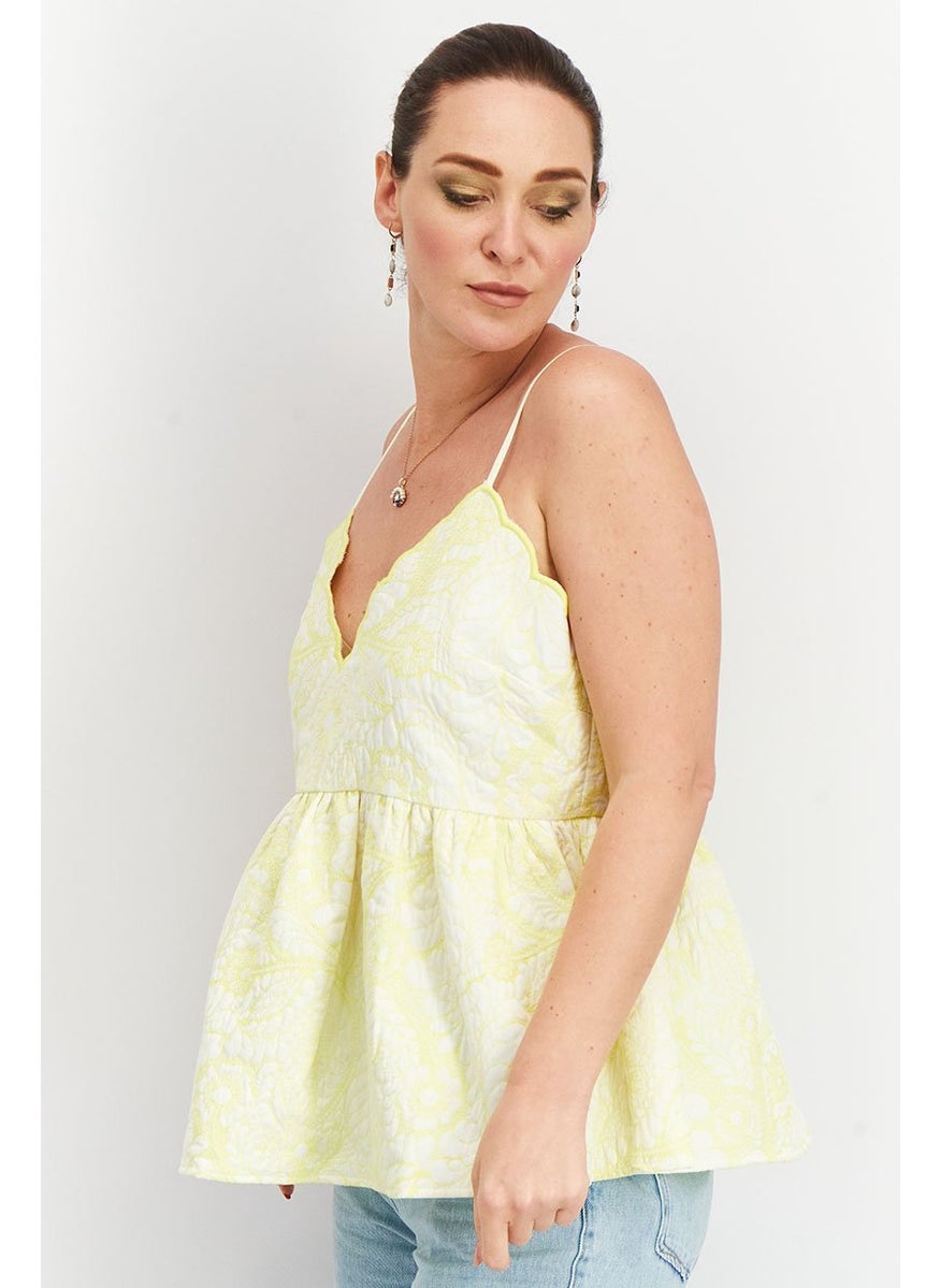 Women V-Neck Sleeveless Textured Top, Lime