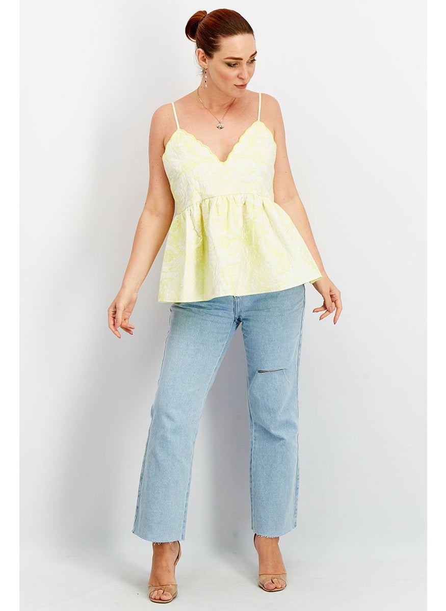 Women V-Neck Sleeveless Textured Top, Lime