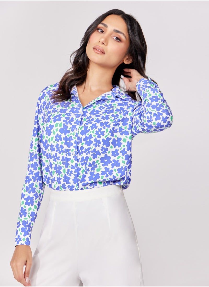 Chiffon Printed Long Sleeve Shirt Top