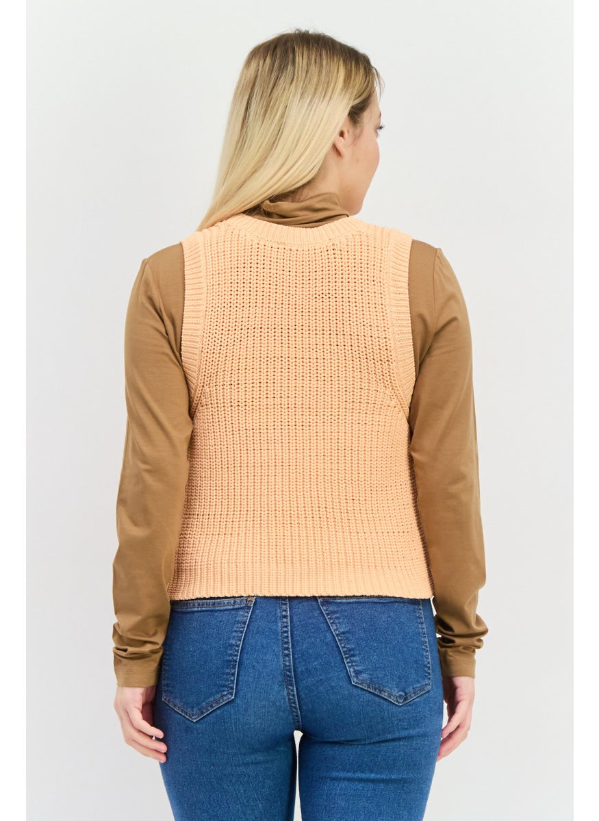 Women U-Neck Sleeveless Knitted Tank Top, Orange
