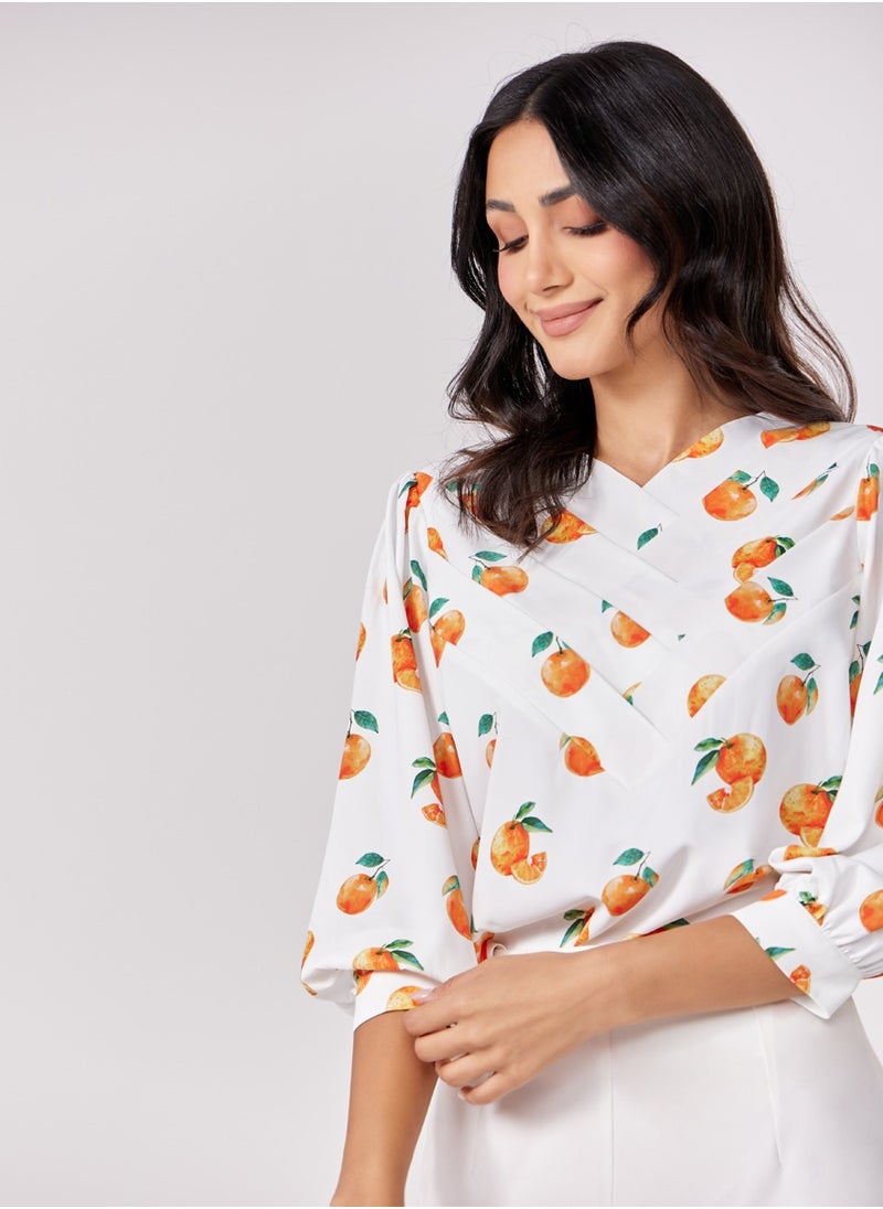 Orange Printed Chiffon Top