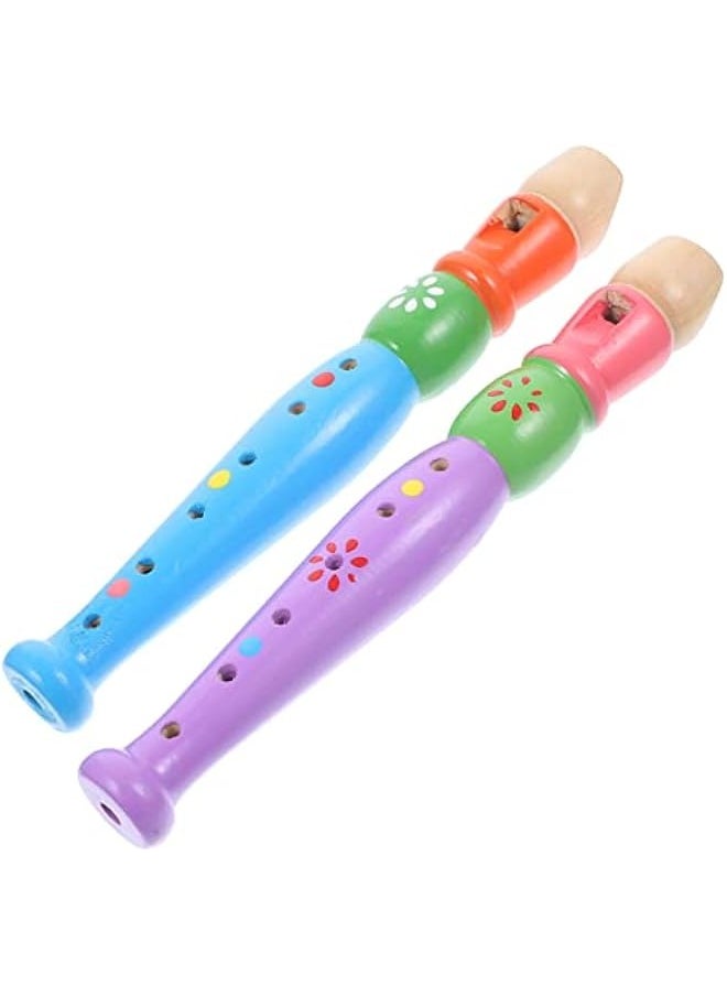 Small Wooden Recorders for Toddlers 2pcs Colorful Piccolo Flute for Kids Learning Rhythm Musical Instrument Baby Early Education Music Sound Toys