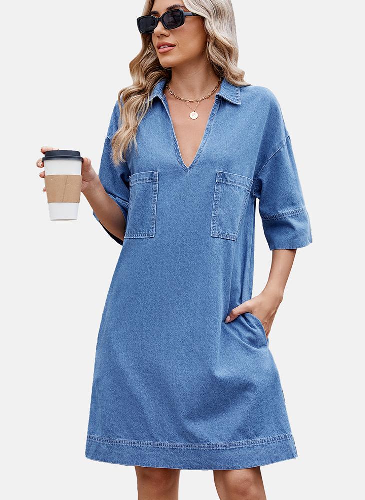 Denim V-Neck Dress