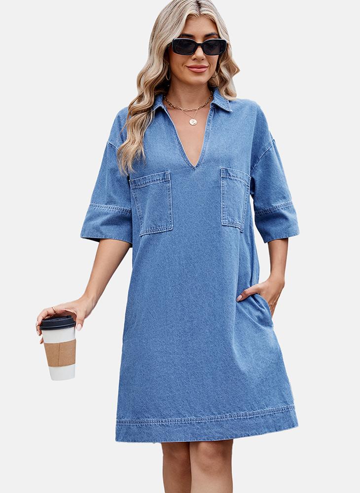 Denim V-Neck Dress