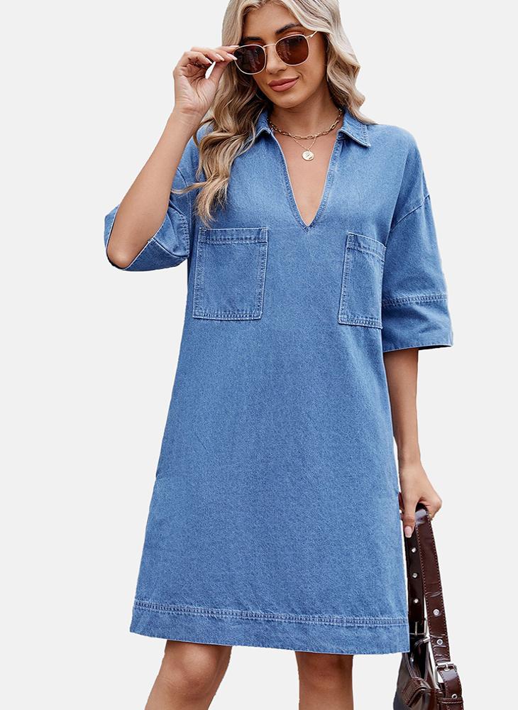 Denim V-Neck Dress