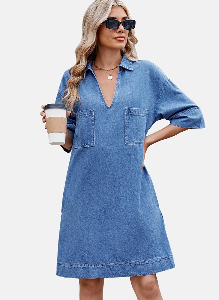 Denim V-Neck Dress