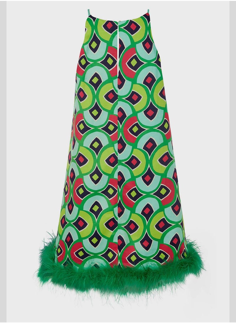 Printed Feathered Mini Dress