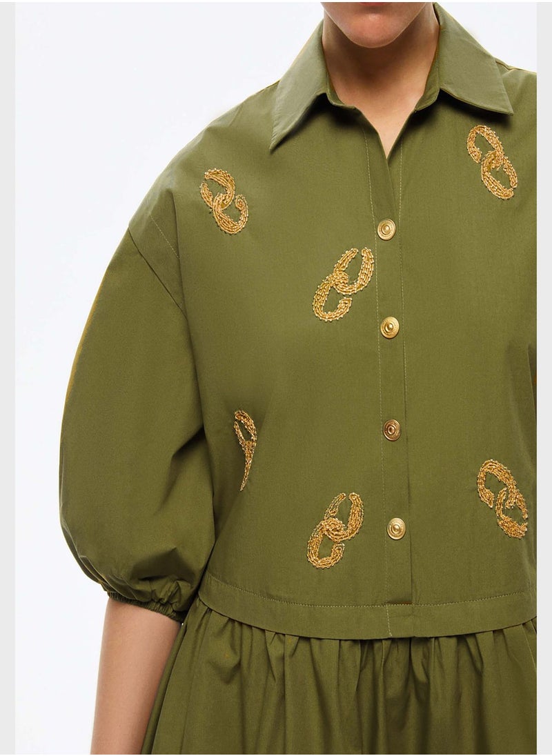 Embroidered Poplin Dress