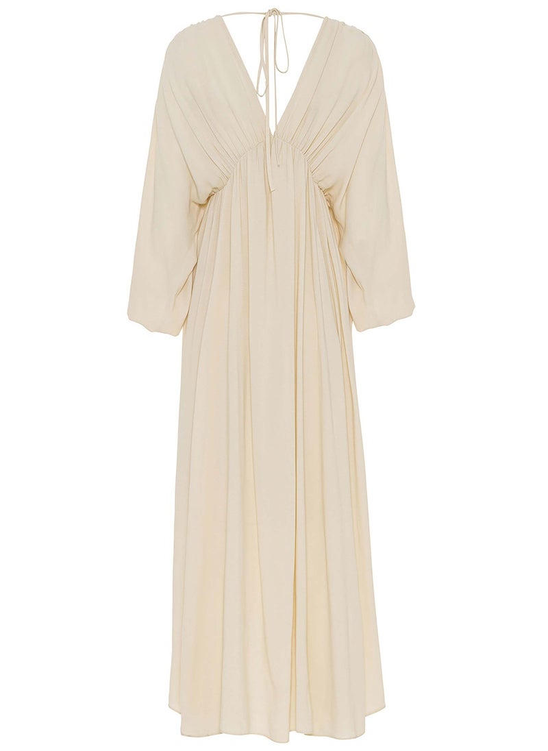 Embroidered Cream Midi Dress