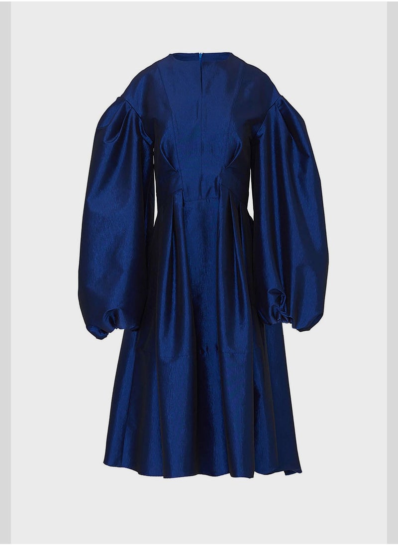 Balloon Sleeve Crew Neck Dress