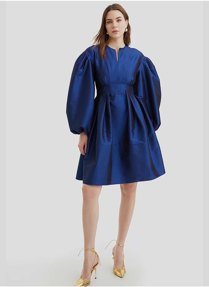 Balloon Sleeve Crew Neck Dress
