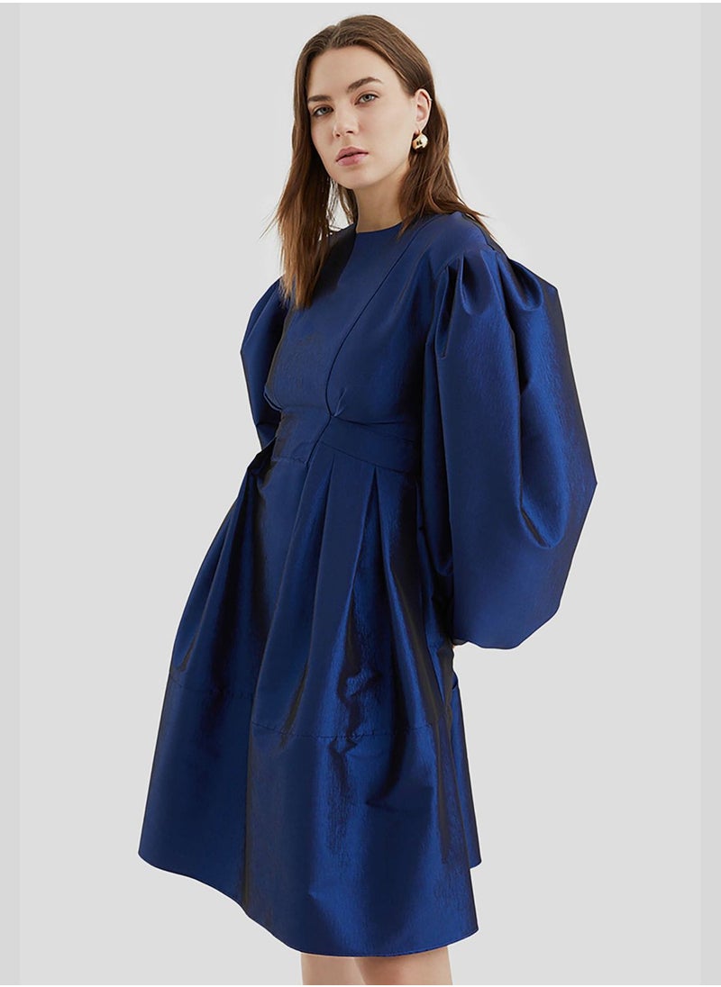 Balloon Sleeve Crew Neck Dress