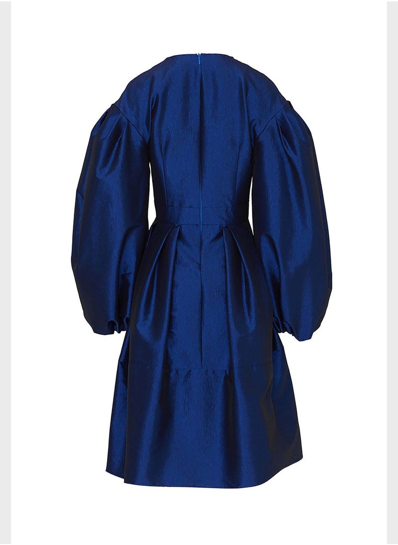 Balloon Sleeve Crew Neck Dress