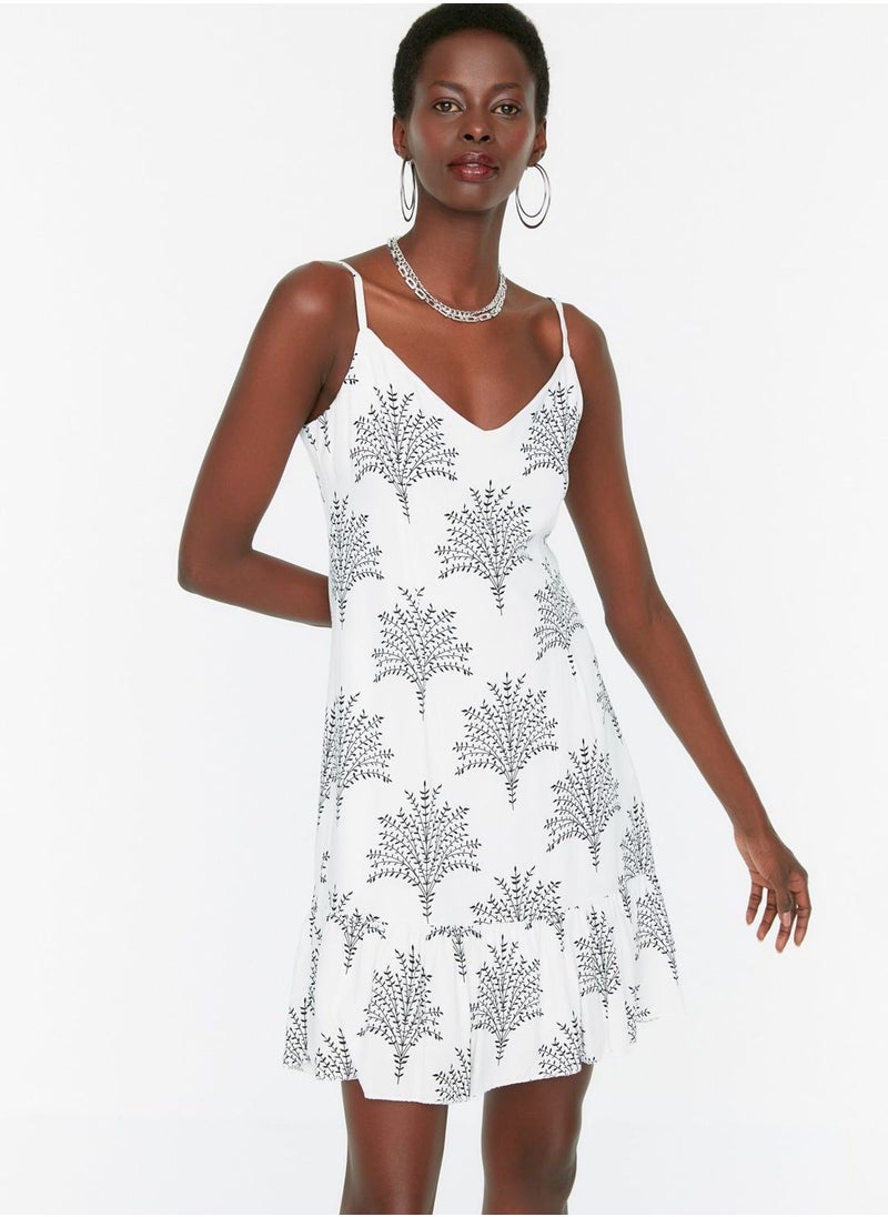Plunge Neck Strappy Printed Dress
