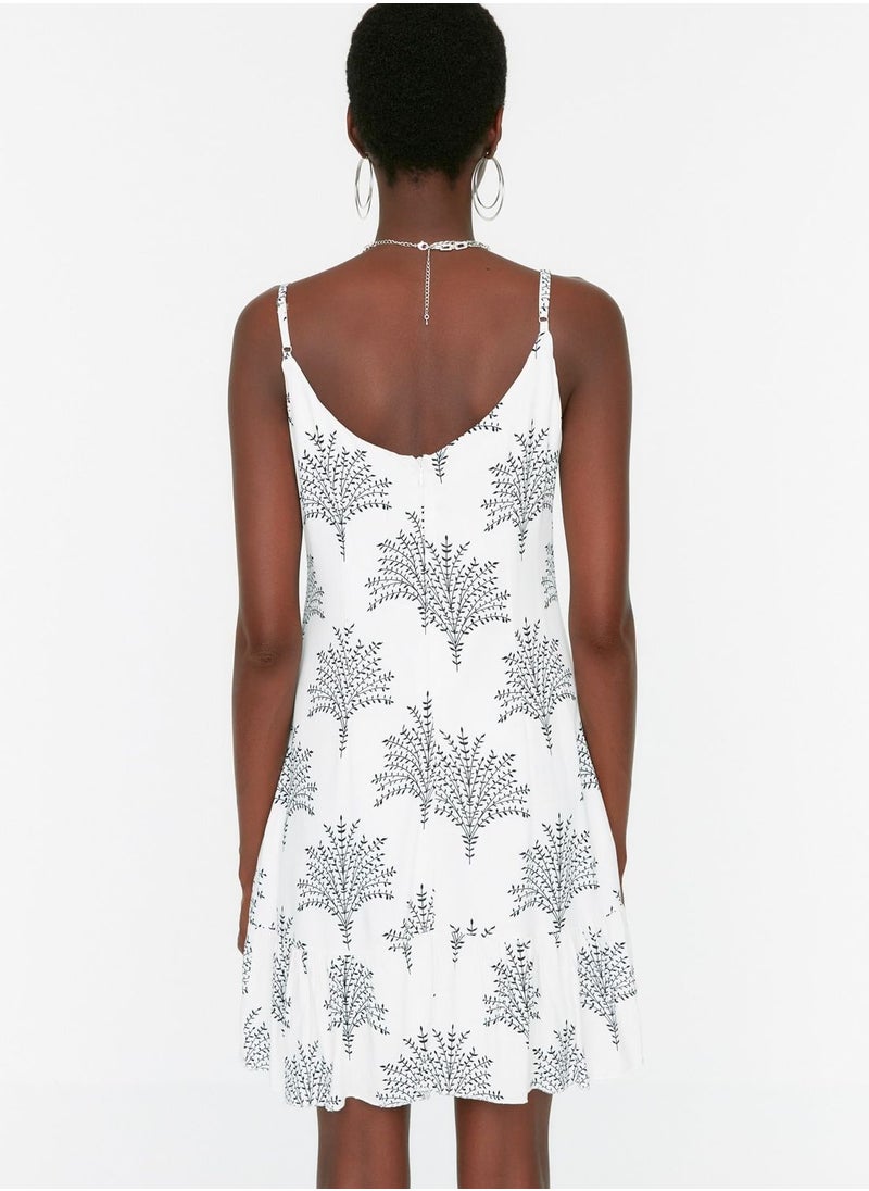 Plunge Neck Strappy Printed Dress