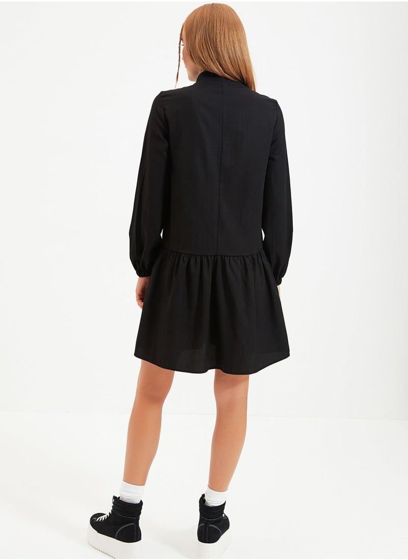 Zip Detail Shirred Dress