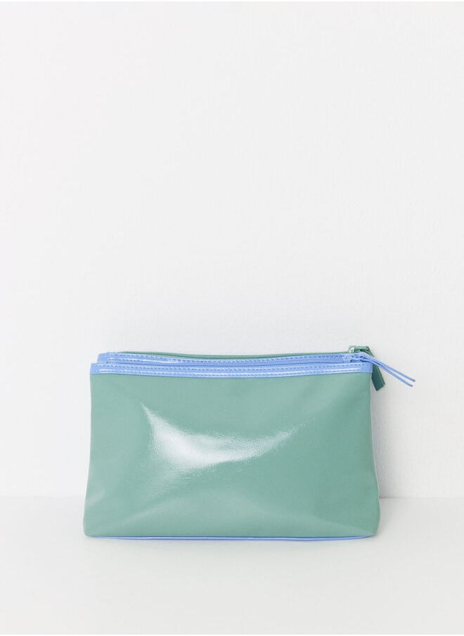 Medium blue and green patent leather toiletry bag