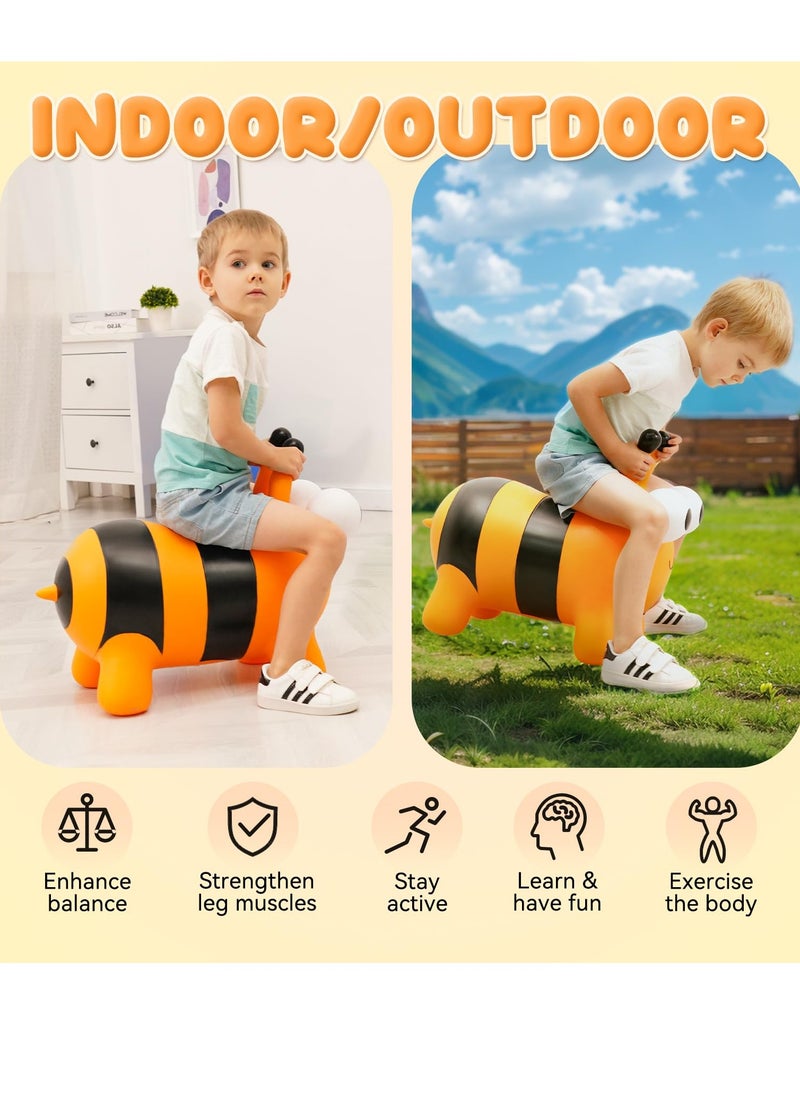 Bouncy Animals for Toddlers 1-8+, Bee Bouncy Horse for Toddlers 18 Months+, Inflatable Ride-On Bouncy Animal Hopper Toys, Easter Gift, Outdoor Indoor Soft Play Equipment (Pump Included)