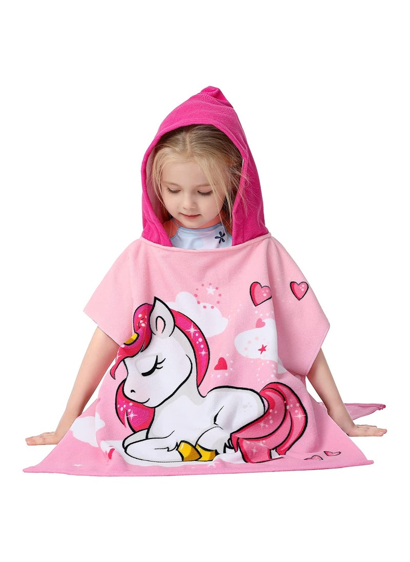 Kids Bath Towel for 1-6 Years Toddler, 1Pcs Kids Hooded Towel, Microfiber Bath Towel Super Soft Robe Poncho Bathrobe, Boys Girls Swimming Beach Holiday Water Playing Pool Bath Coverups (3D Unicorn)