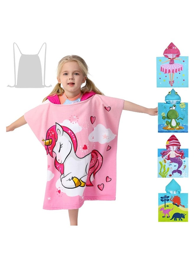 Kids Bath Towel for 1-6 Years Toddler, 1Pcs Kids Hooded Towel, Microfiber Bath Towel Super Soft Robe Poncho Bathrobe, Boys Girls Swimming Beach Holiday Water Playing Pool Bath Coverups (3D Unicorn)