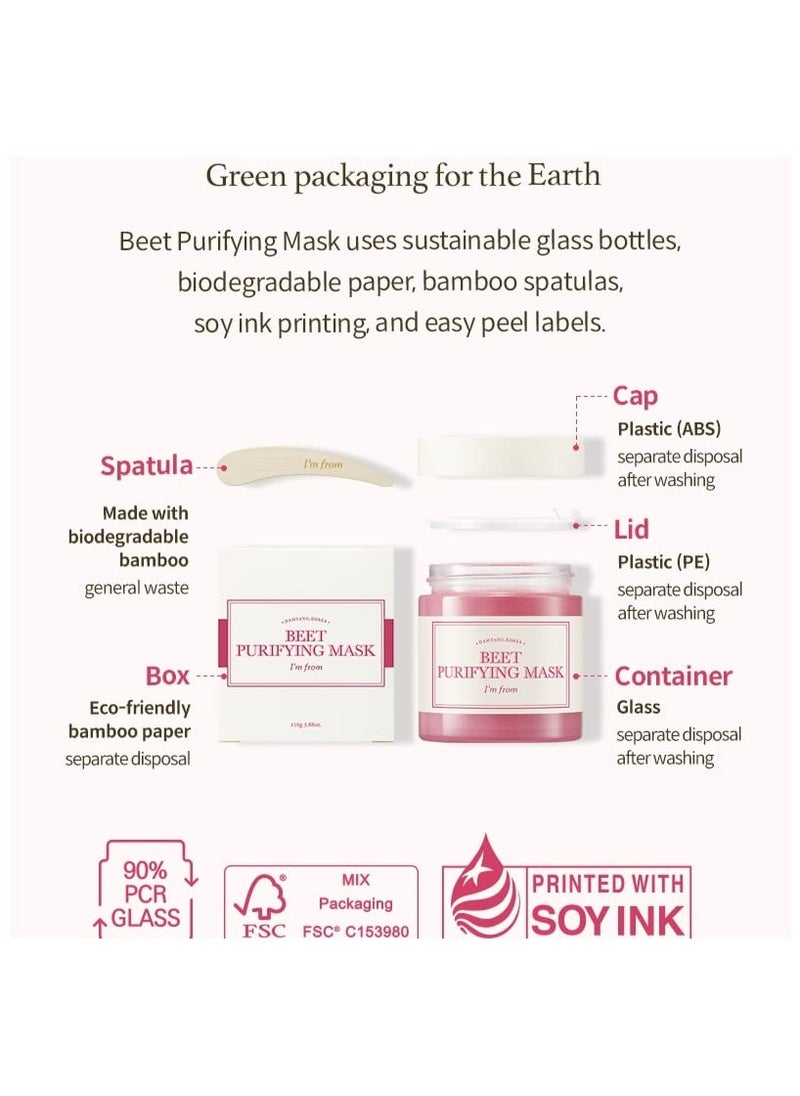 I’m From Beet Purifying Mask, Deep moisturizing wash-off clay mask,1.5% red beet enzyme, clean the pores and control sebum, soothing effect for dry, dull, sensitive skin - 3.88oz (110g)