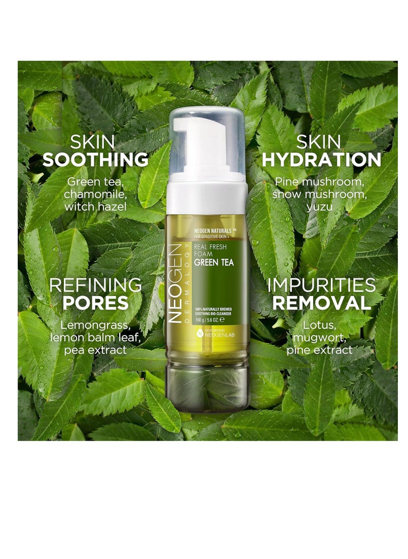 Real Fresh Foam Cleanser, Green Tea 5.6 Fl Oz (160g) - Soothing & Hydrating Gentle Cleansing Foam with Real Green Tea, Clean Beauty - Korean Skin Care