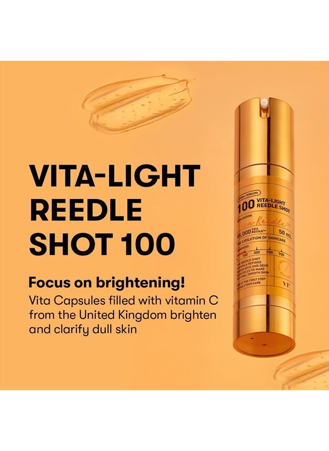 VT Cosmetics Vita-Light Reedle Shot 100, Serum with Vitamin C Capsules, Vitamin E, Hydrating Care, Korean Skincare for Sensitive Skin 1.69Fl Oz(50ml)