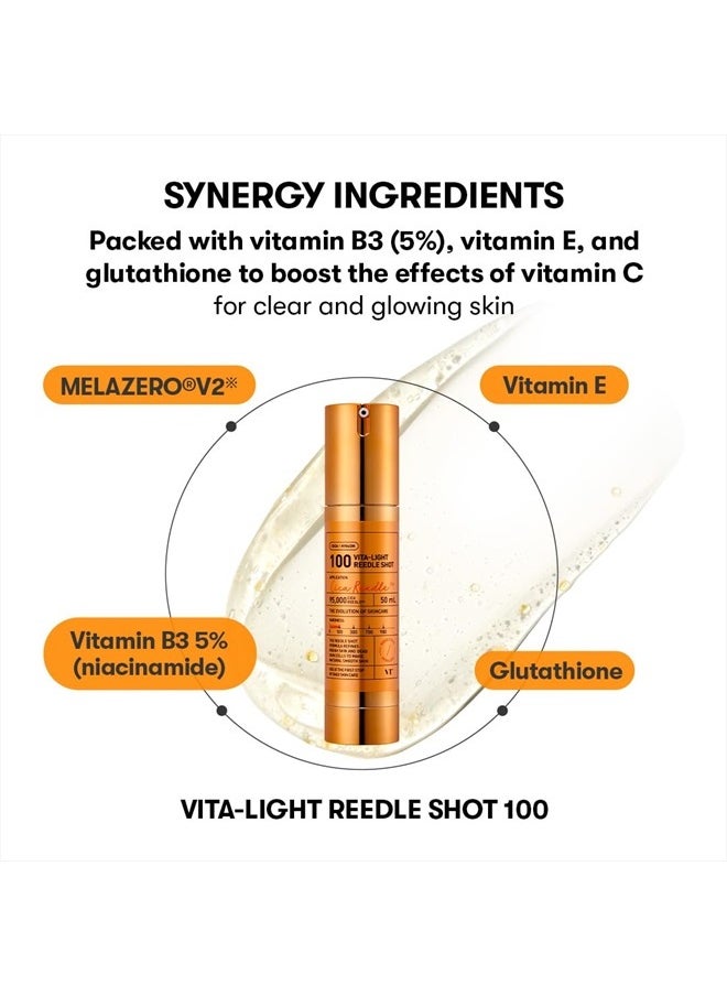 VT Cosmetics Vita-Light Reedle Shot 100, Serum with Vitamin C Capsules, Vitamin E, Hydrating Care, Korean Skincare for Sensitive Skin 1.69Fl Oz(50ml)