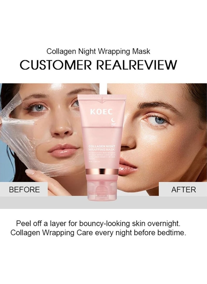 2 Pcs Collagen Night Wrapping Mask 75mlx2 Deep Collagen Mask Overnight Collagen Face Mask for Skin Tone and Deep Nourishment Deeply Hydrates Skin Overnight Face Mask Bio Collagen Face Serum Mask