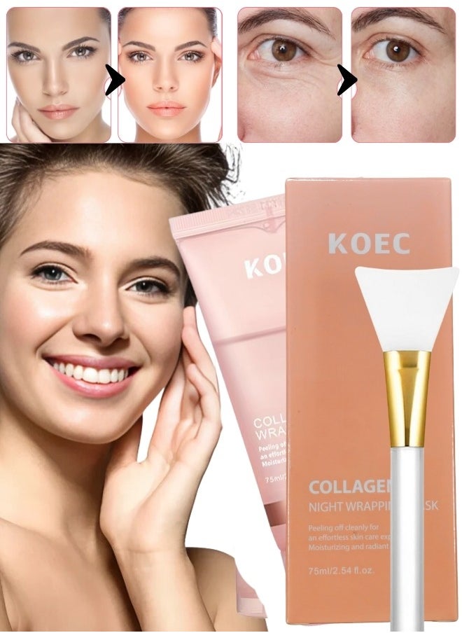 2 Pcs Collagen Night Wrapping Mask 75mlx2 Deep Collagen Mask Overnight Collagen Face Mask for Skin Tone and Deep Nourishment Deeply Hydrates Skin Overnight Face Mask Bio Collagen Face Serum Mask