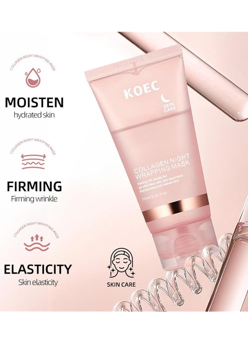 2 Pcs Collagen Night Wrapping Mask 75mlx2 Deep Collagen Mask Overnight Collagen Face Mask for Skin Tone and Deep Nourishment Deeply Hydrates Skin Overnight Face Mask Bio Collagen Face Serum Mask