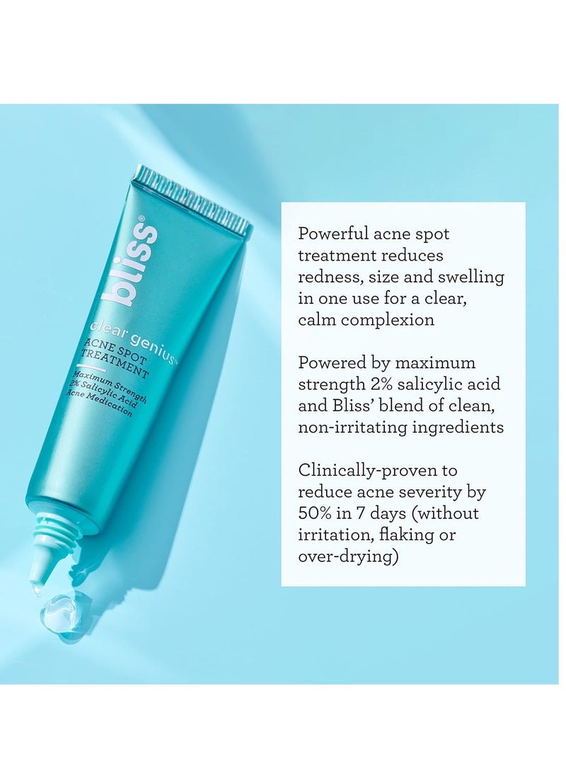 Bliss Clear Genius Acne Spot Treatment – Maximum Strength 2% Salicylic Acid Shrinks Blemishes – Clean, Vegan, Cruelty-Free, 0.5 Fl Oz