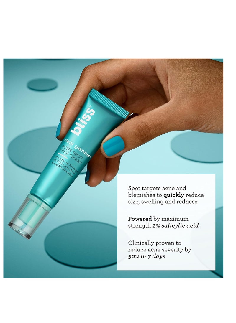 Bliss Clear Genius Acne Spot Treatment – Maximum Strength 2% Salicylic Acid Shrinks Blemishes – Clean, Vegan, Cruelty-Free, 0.5 Fl Oz
