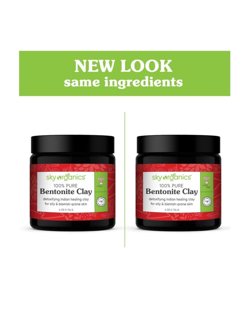 Indian Healing Clay with Detoxifying Bentonite Clay for Face, Helps Remove Impurities, Suitable for Oily or Blemish-Prone Skin, 100% Pure, Vegan & Cruelty-Free Skin Care, 4 Oz.