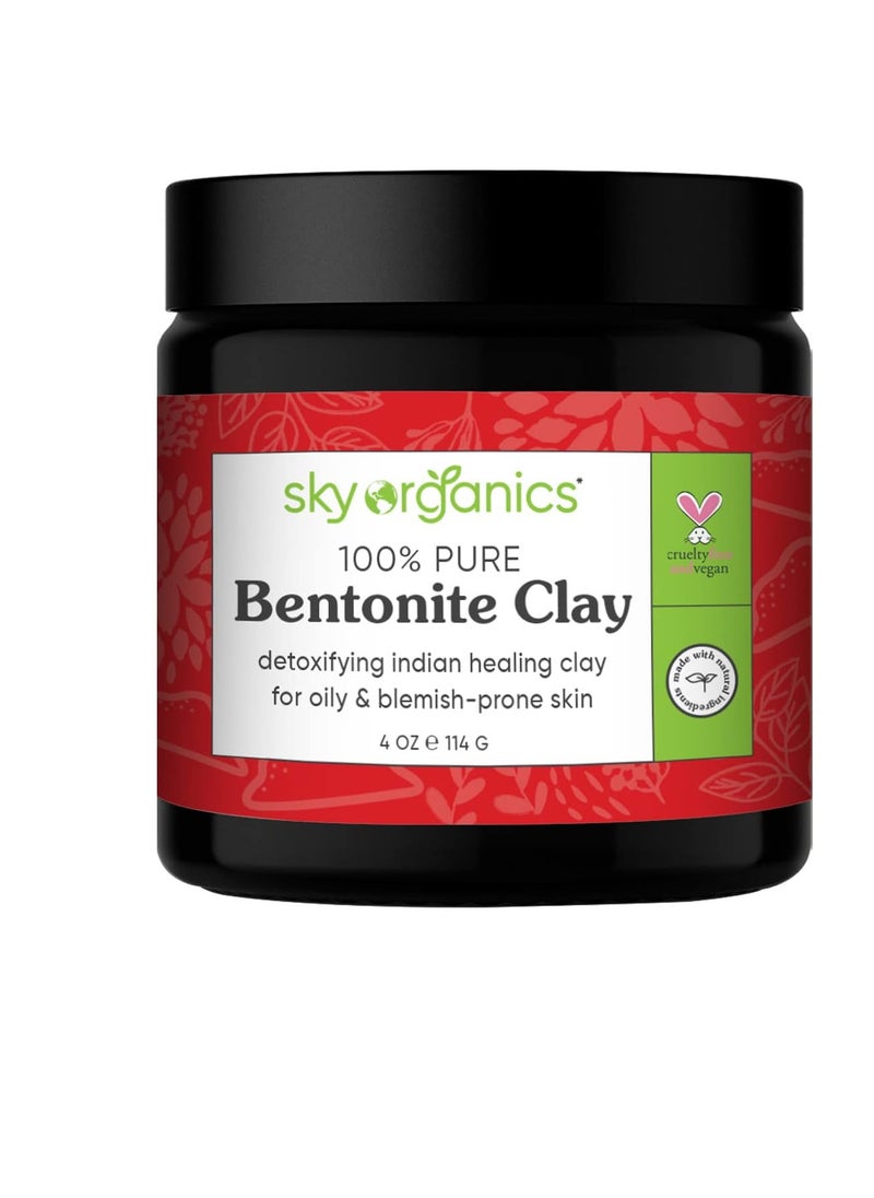 Indian Healing Clay with Detoxifying Bentonite Clay for Face, Helps Remove Impurities, Suitable for Oily or Blemish-Prone Skin, 100% Pure, Vegan & Cruelty-Free Skin Care, 4 Oz.