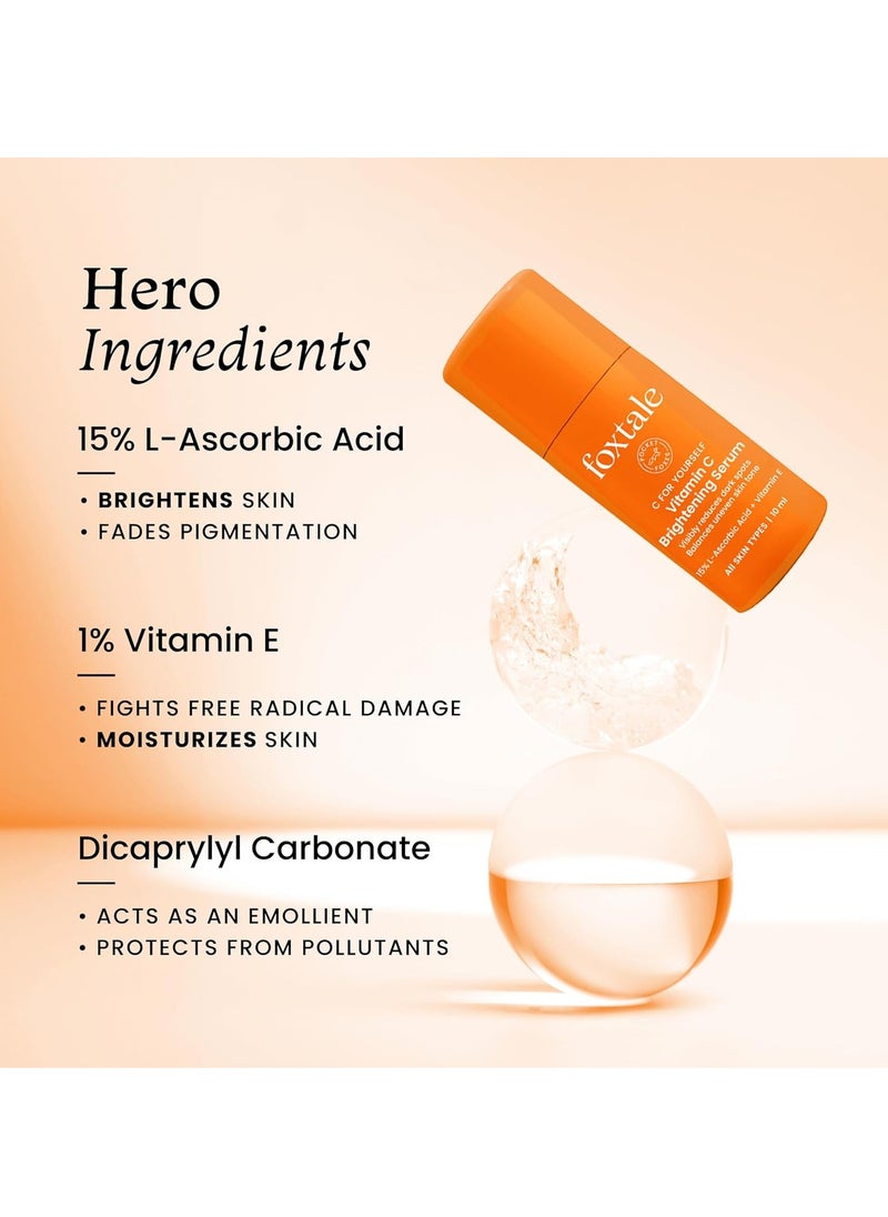 Foxtale 15% Vitamin C Face Serum for Glowing Skin | Pure L-Ascorbic Acid and Vitamin E | Brightening Serum for Dark Spots,Dull Skin,Uneven Skin Tone | All Skin Types | 10 ml