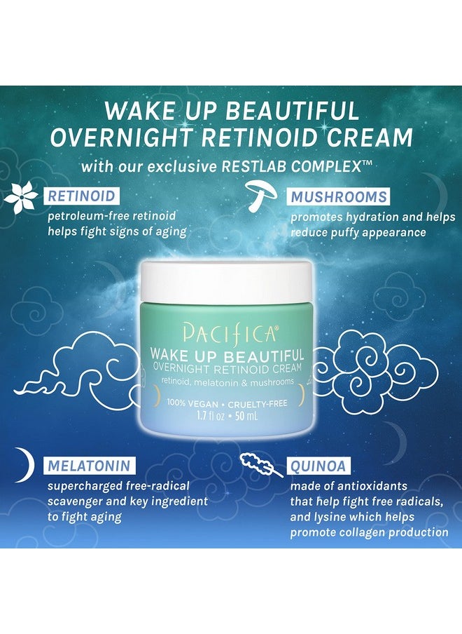 Beauty Wake Up Beautiful Retinoid Eye Cream & Overnight Retinoid Cream Set, Skincare, Moisturizer, Face Cream, For Dry, Aging, Sensitive Skin, Vegan, 0.5 Fl Oz And 1.7 Fl Oz (Set Of 2)