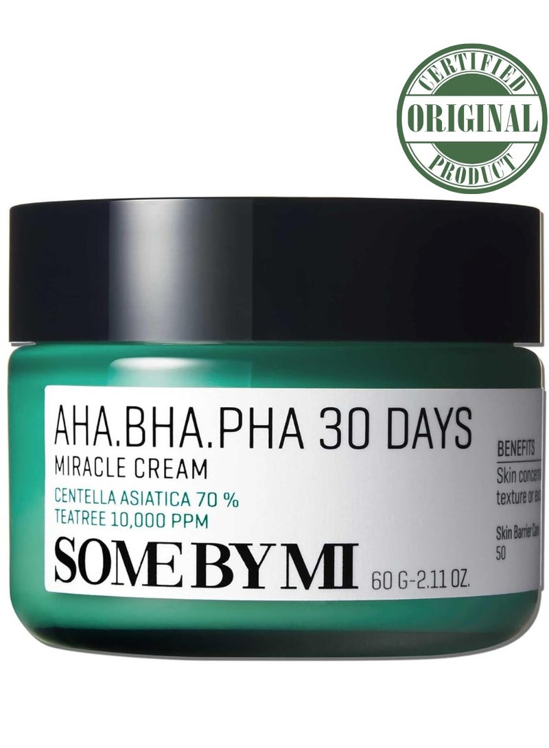 SOME BY MI AHA BHA PHA 30 Days Miracle Cream - 2.02Oz, 60ml - Mild Exfoliating Korean Moisturizer for Skin Calming and Soothing - Daily Blackhead Removing Pore Minimizer for Face - Korean Skin Care 60ml